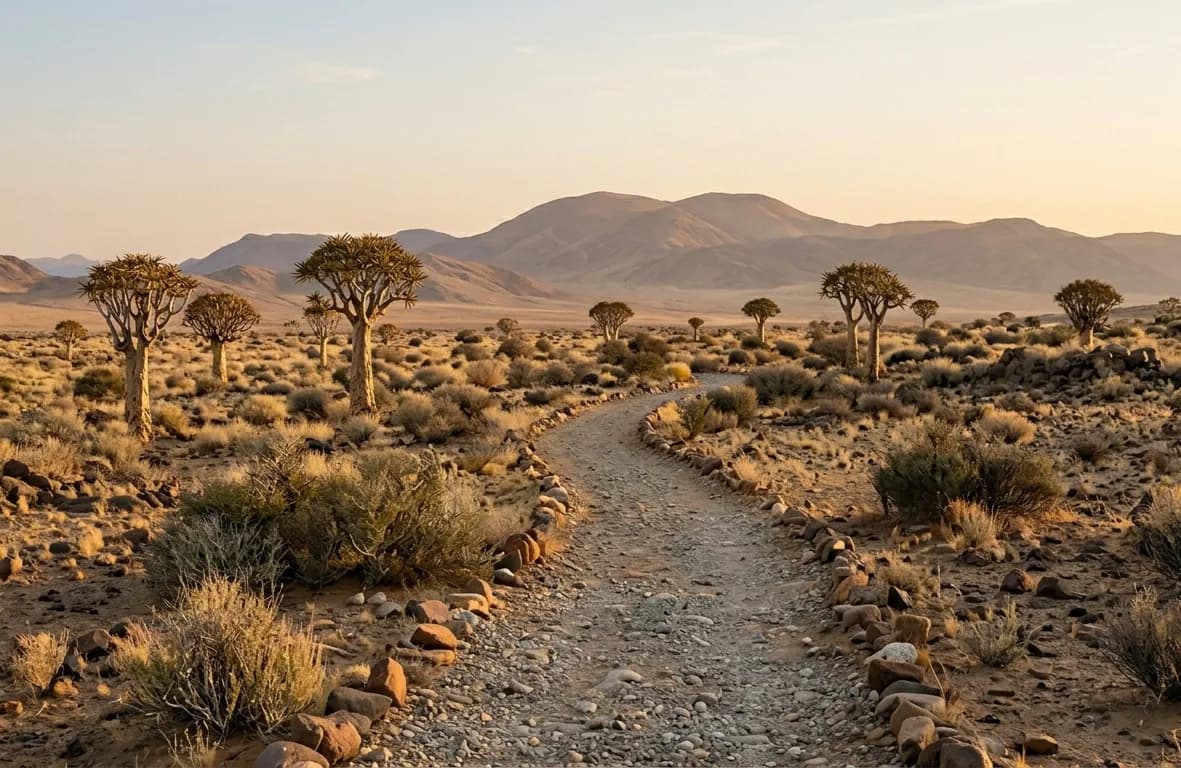 Quiver trees lining a desert path in southern Namibia