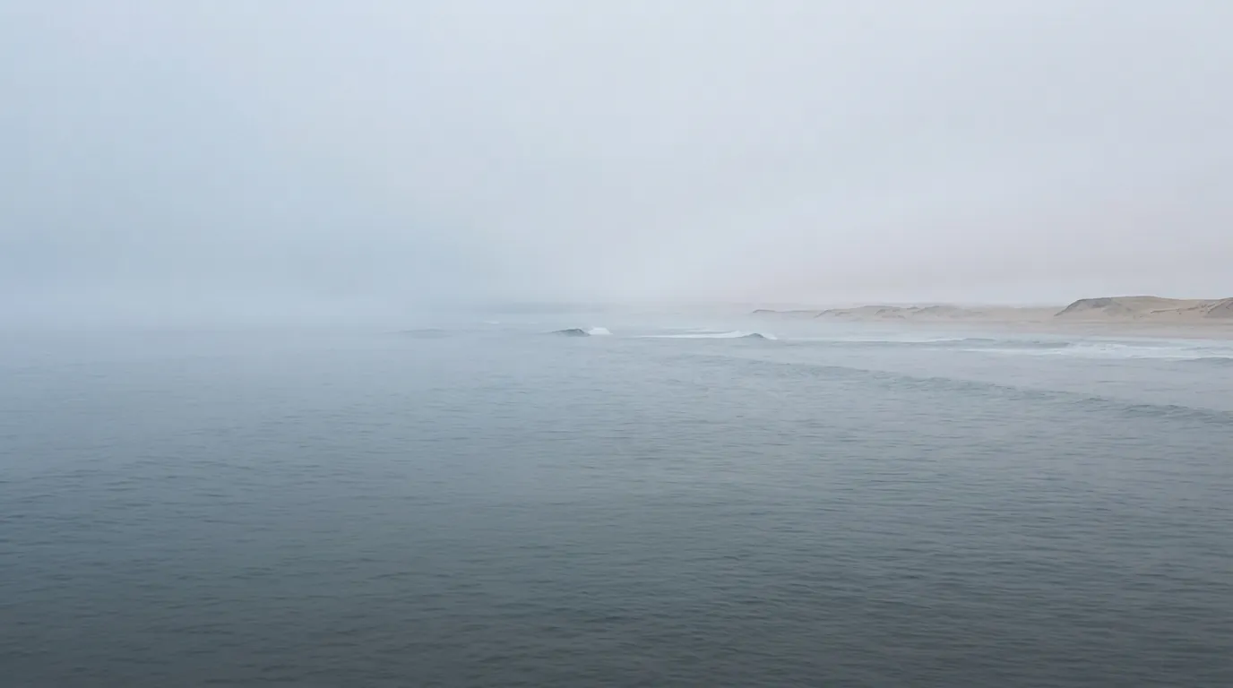 Low coastal fog rolling over dark water
